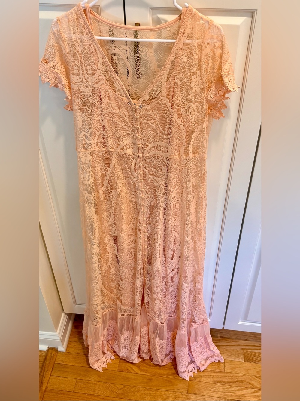 Torrid Scalloped Lace V-Neck Maxi Dress in Blush